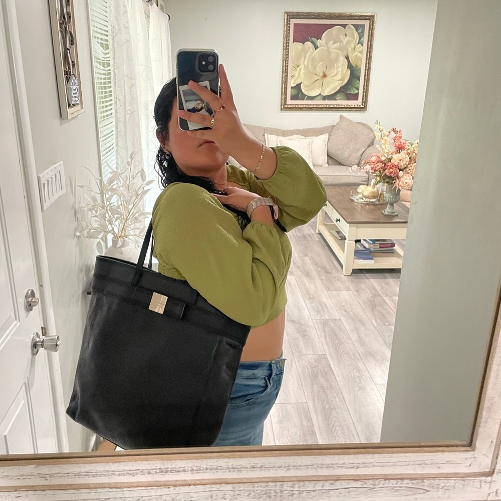 Kate Spade Black Leather Tote Bag ♠️ | Large Laptop Work Purse - Picture 4 of 5